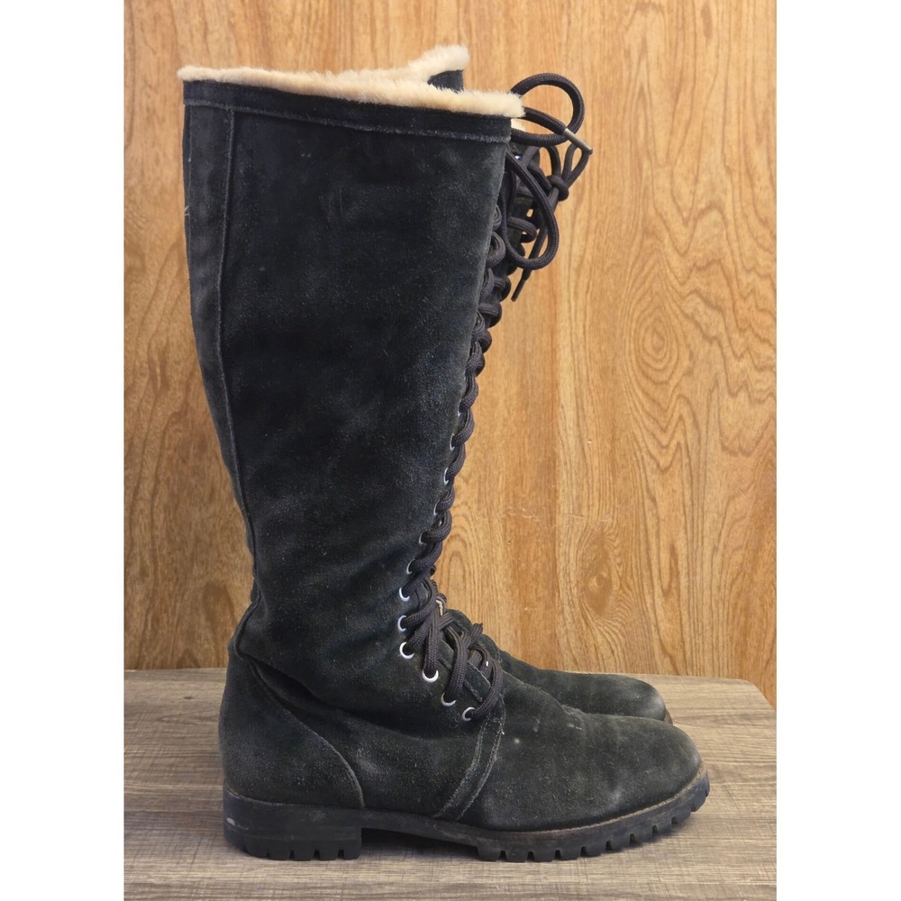 Cole Haan Becca Waterproof‎ Tall Lace Zip Up Suede Boots Womens Size 8B Black